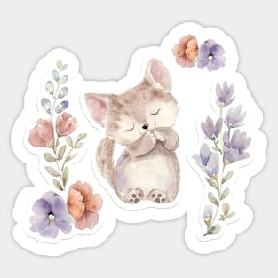 Kitten and flowers Sticker